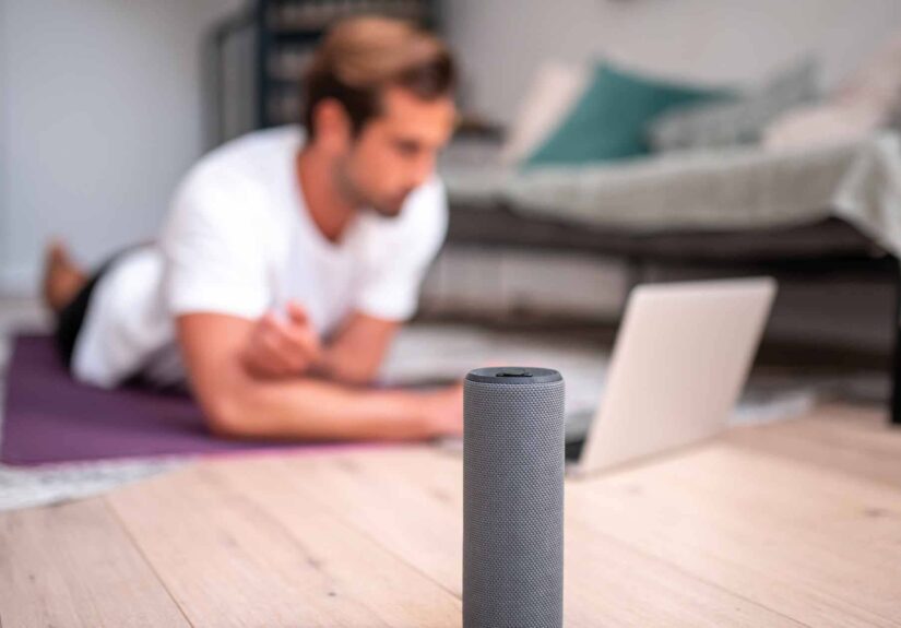 Man listening to speaker